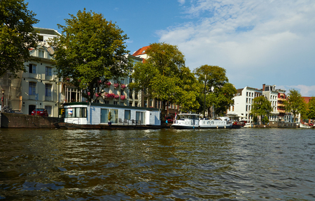Canals and boats of Amsterdam. Holland July 2018の写真素材