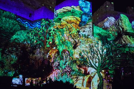 Laser show on the walls of the tower of King David Jerusalemの写真素材