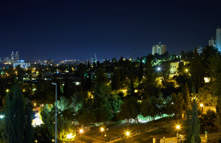 View of Jerusalem at night with beautiful lighting and lightingの写真素材