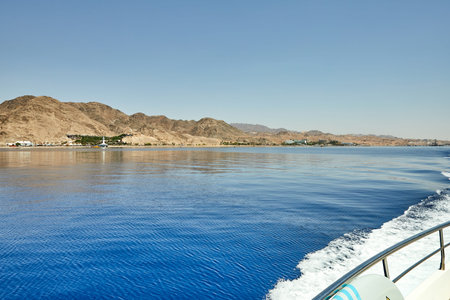 View from the luxury yacht to the Red Sea. Hotels for tourists, boats and yachts for a good holiday.