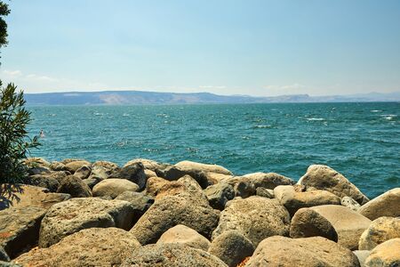 View of the Sea of Galilee from the east side on a summer sunny dayの写真素材