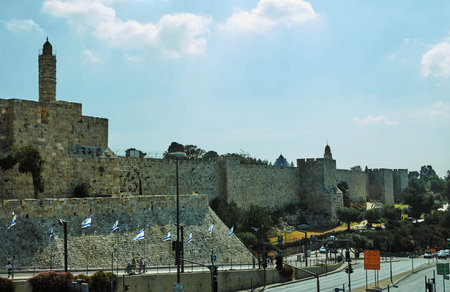 Jerusalem, Israel - October 21, 2019: View of the King David s tower in Old Jerusalem city