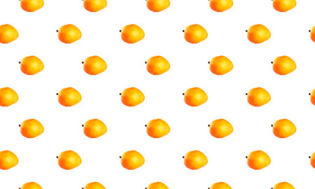 Colorful mango fruit pattern on a white background, top view.