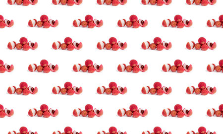 Colorful lychee fruit pattern on a white background, side view.の写真素材