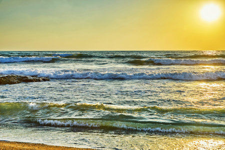 Summer sunset over the Mediterranean Sea in Israel.