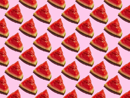 Slice of Mini Watermelon pattern on a pink background with a hard shadow.