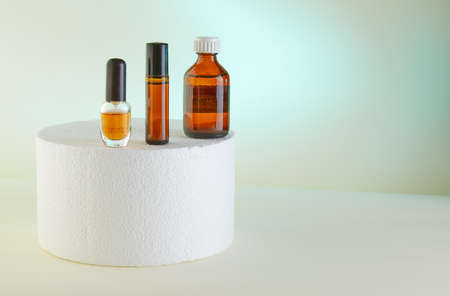 Dropper Bottle - Amber Glass for unlabelled perfume bottles on white background.の写真素材