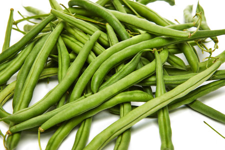 Fresh green beans isolated on whiteの写真素材