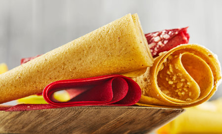 Sweet pure fruit pastille in rolls. Healthy sweets - lozenges, fruit chips. Natural sweets from...