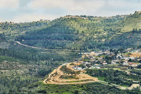View from Sataf Park to a settlement in the suburbs of Jerusalem.の写真素材