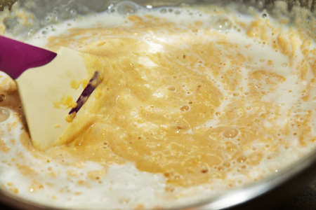 Pancake dough close-up. Step by step recipe.の写真素材
