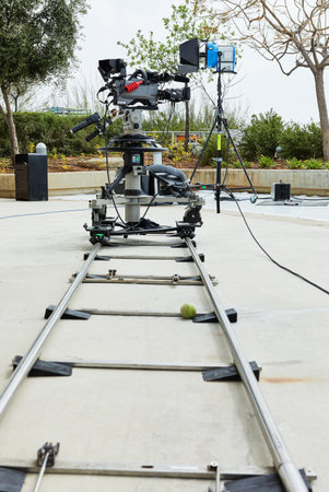 Tel Aviv - Israel, 11 March 2021: Professional equipment for filming TV shows and films. Video...