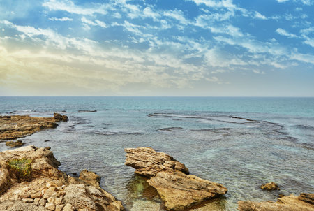 View of the Mediterranean Sea in the seaside national park of Caesarea.