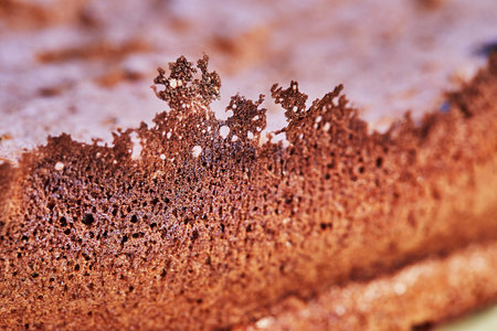Chocolate pie with pears and walnuts shot in macroの写真素材