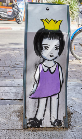 Graffiti painted on parking bollard in the center of Tel Aviv.のeditorial素材