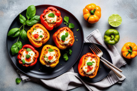 Culinary Masterpiece Exquisite Stuffed Peppers Served in Styleの素材