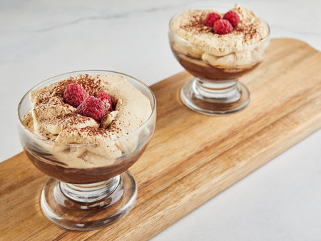 Chocolate cream with whiskey and coffee flavor, with whiskey and coffee whipped creamの写真素材
