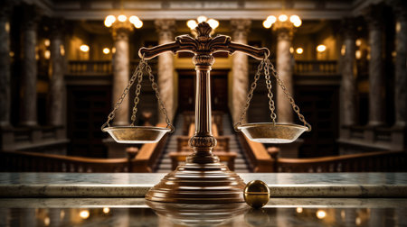 Concept of court and judicial justice. Attributes of the judiciary scales, books, hammer.の素材