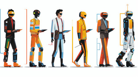 Futuristic Flat Characters Shopping, Beauty, Fashion Engineering Illustrationsの素材