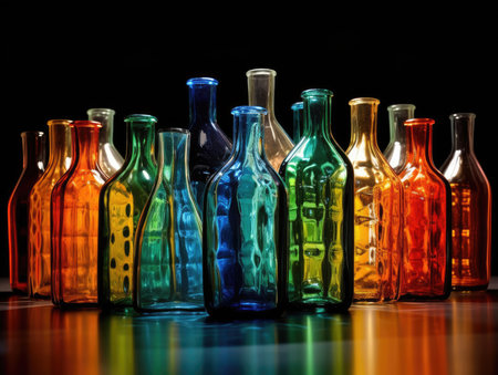Bottles for perfumes and cosmetics, different colors and sizes. Mockupの素材
