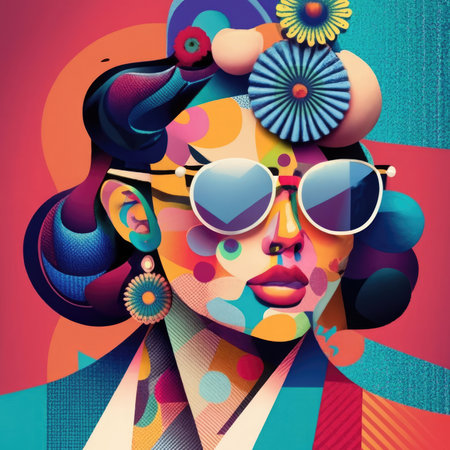 A vibrant painting of a woman's face with a rosy cheek, detailed eyebrow, and mesmerizing eyes on a captivating pink background, showing the artists skillful illustration with art paintの素材