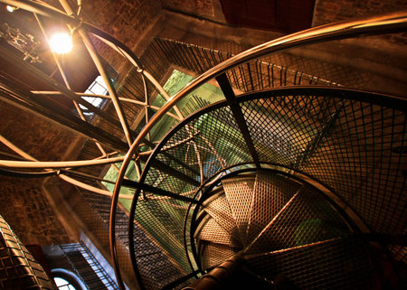 Metal staircase in the old tower in Prague