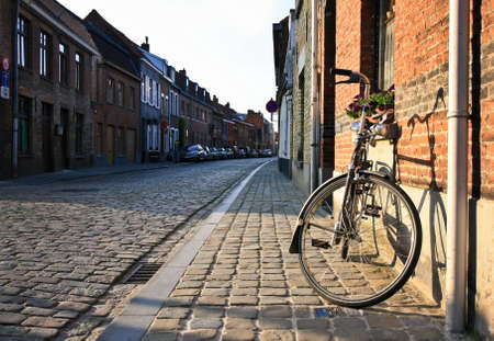Bike on the old streets of Belgian townのeditorial素材