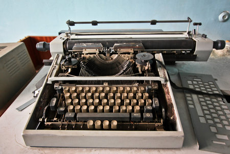 Old typewriter on the abandoned factory