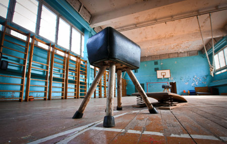 Old gym in the abandoned schoolの写真素材