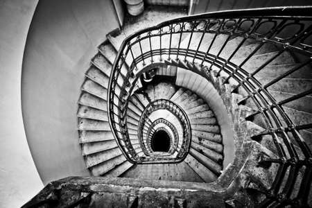 Black and white staircase in the old houseの写真素材
