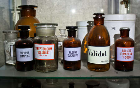 Storage of the old pharmacy glassの写真素材