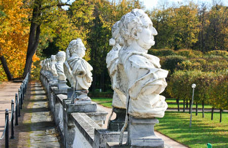 Statues of emperors in the autumn parkのeditorial素材