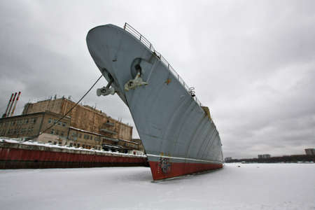 The huge ship destroyer on iceの写真素材