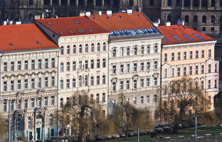 Houses of Prague with red roofs from the topの写真素材