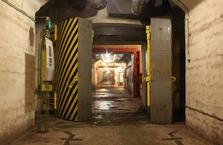 Yellow hermetic door in the underground tunnelのeditorial素材