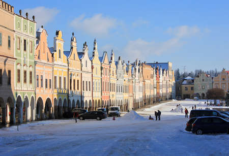 Facades of old European houses in the winterのeditorial素材