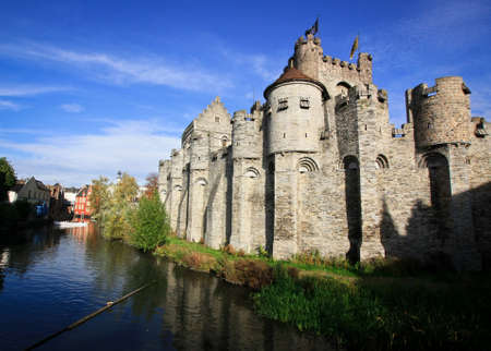 Old castle Gravensteen near river in Gentのeditorial素材