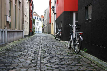 Bicycle on empty old streetの写真素材