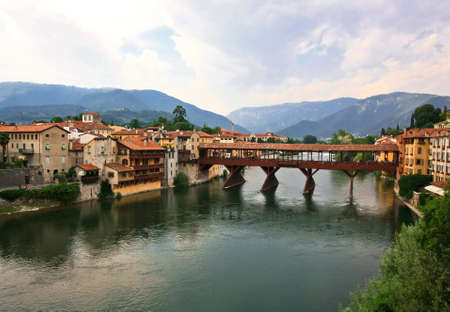 Old bridge in Bassano del grappa in Italyの写真素材
