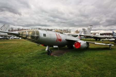 MOSCOW REGION, RUSSIA-OCT 26,2013: The Central Air Force Museum, housed at Monino Airfield, is one of the world's largest aviation museums. Fighter in the fieldのeditorial素材