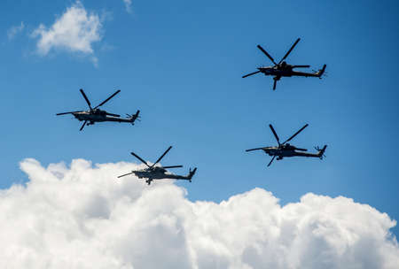 Group of military helicopters Mi-28 in the skyのeditorial素材