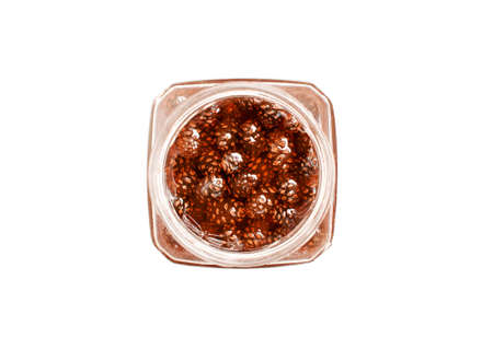 Pine cones jam on white backgroundの写真素材