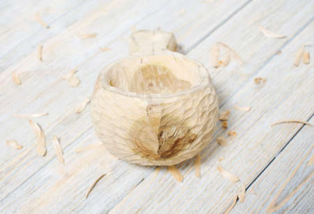 Handmade wooden mug Kuksaの写真素材