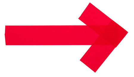 Arrow of red sticky tape isolated on white background