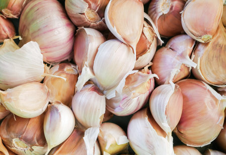 Lots of garlic. Background, texture. View from above
