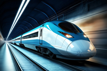 Modern high speed train in a subway tunnelの素材