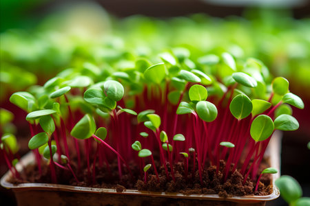 Close-up of growing colorful, healthy and nutritious microgreensの素材