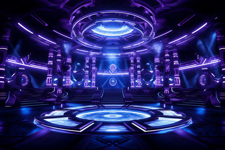 Modern music stage in neon lightingの素材