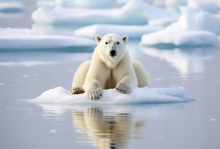 Polar bear on an ice floe in the oceanの素材