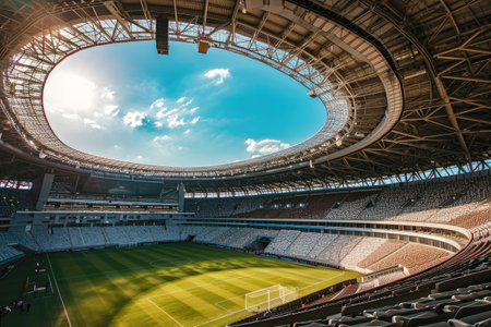 panoramic view of a modern large football stadiumの素材